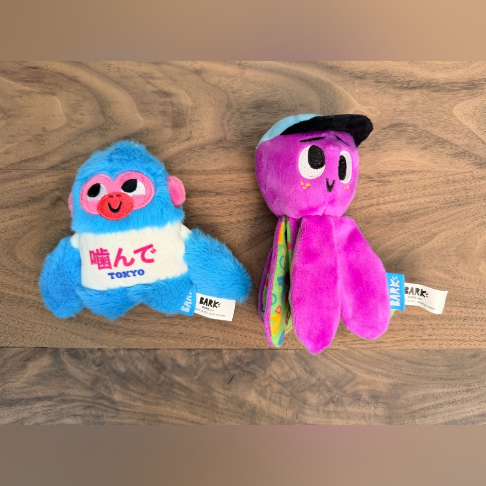 BARKBOX Small Dog Plush Toys Squeaky Octopus & Monkey Set Colorful